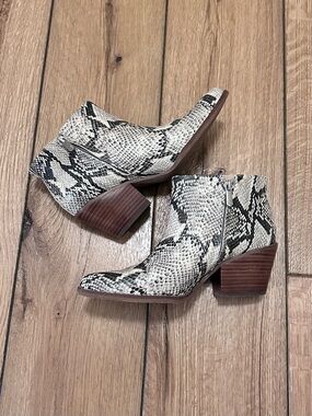 Sam Edelman Walden Leather Snakeskin Print Bootie Dual Zip Stacked Heel W Sz 6M